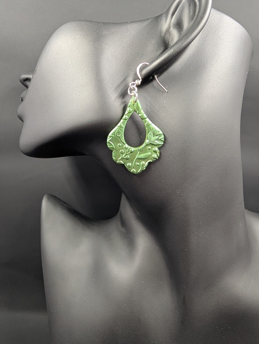 Green Floral Teardrop Dangle Earrings